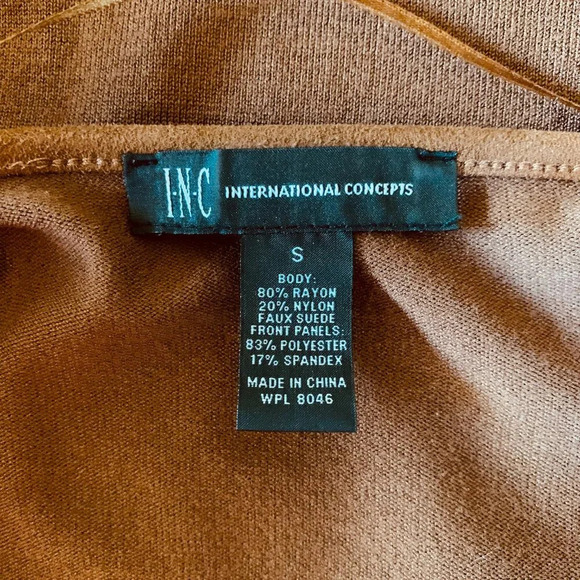 NWOT INC Petite Open Front Ruffle Cardigan Size S Brown Neutral Faux Suede Vegan - Picture 4 of 4